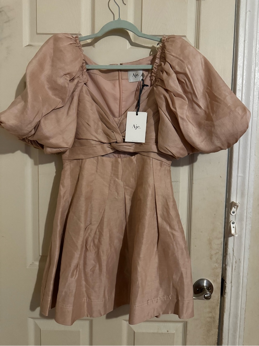 Aje Blush Pink Puff-Sleeve Mini Dress